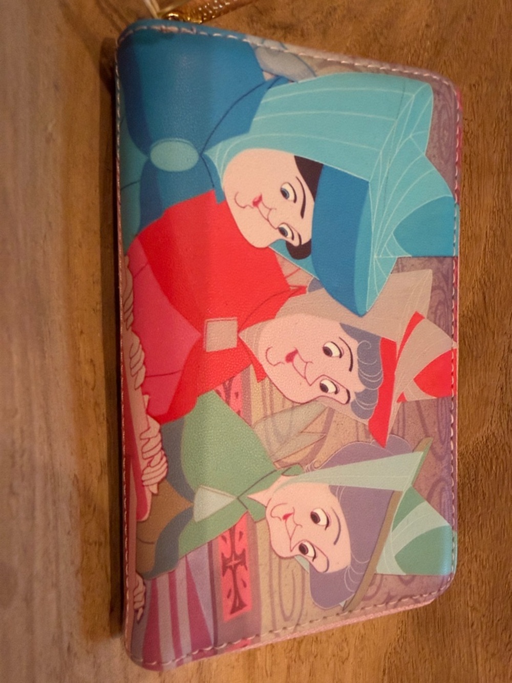 Loungefly Sleeping Beauty Three Fairies Zip Wallet in Teal, Red, Green, Purple